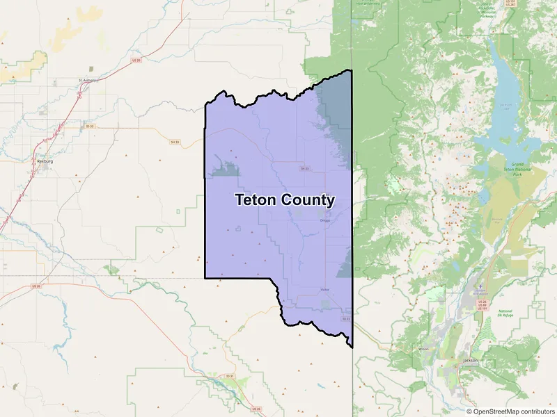Map of Teton County, Idaho and ZIP codes