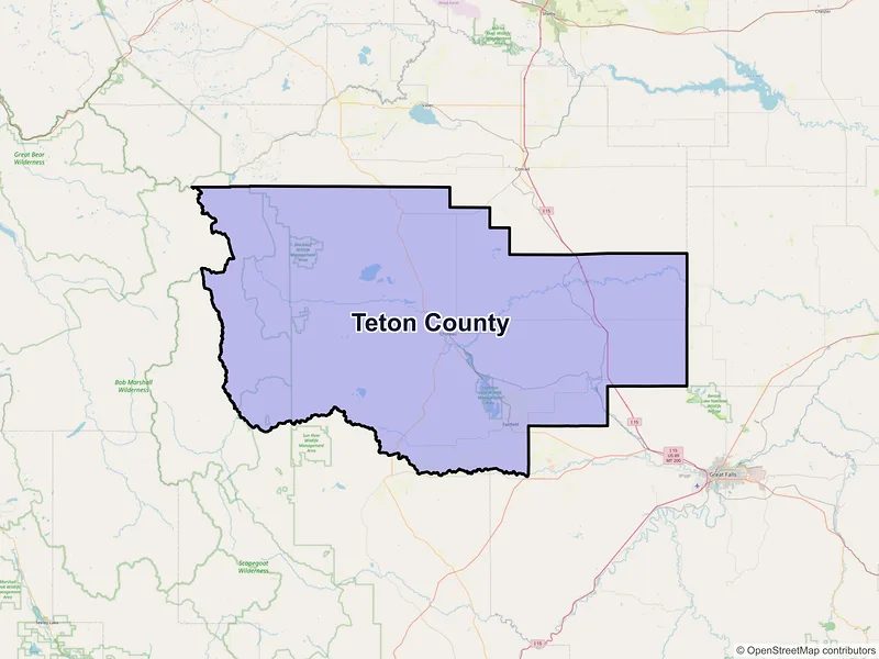 Map of Teton County, Montana and ZIP codes