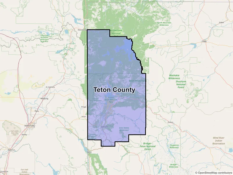 Map of Teton County, Wyoming and ZIP codes