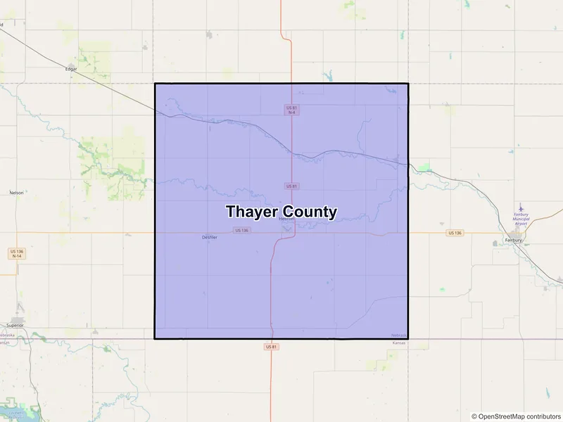 Map of Thayer County, Nebraska and ZIP codes