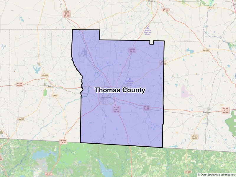 Map of Thomas County, Georgia and ZIP codes