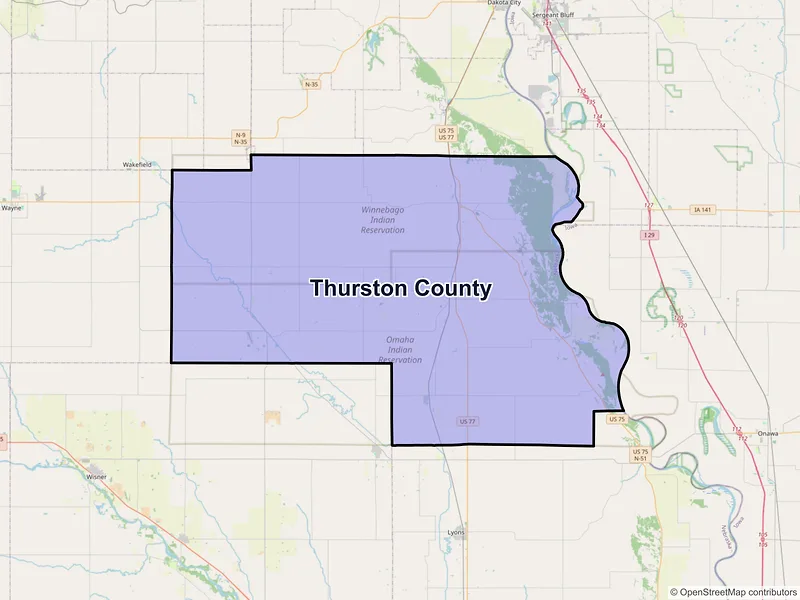 Map of Thurston County, Nebraska and ZIP codes