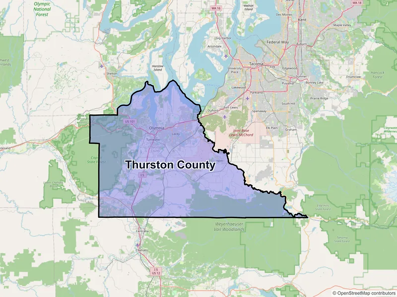 Map of Thurston County, Washington and ZIP codes