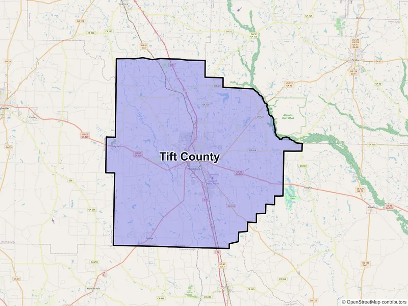 Map of Tift County, Georgia and ZIP codes