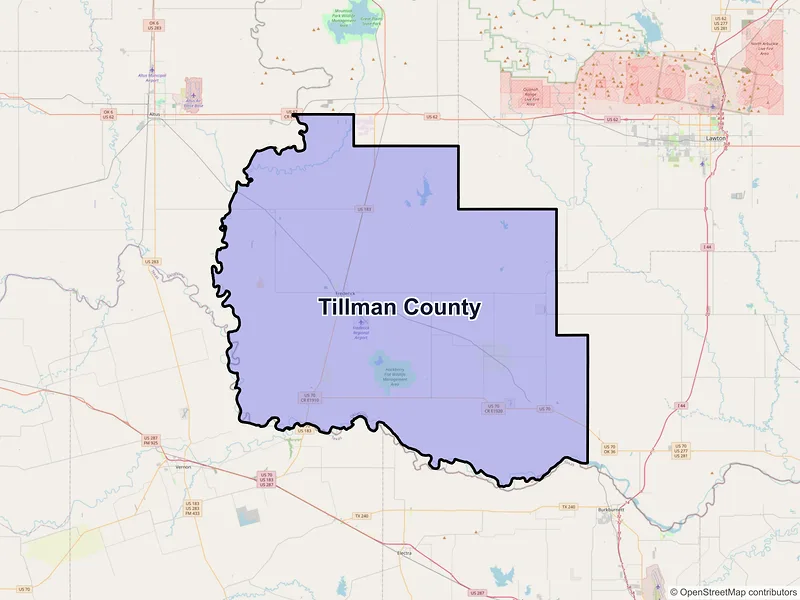 Map of Tillman County, Oklahoma and ZIP codes