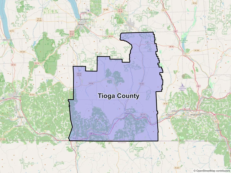 Map of Tioga County, New York and ZIP codes