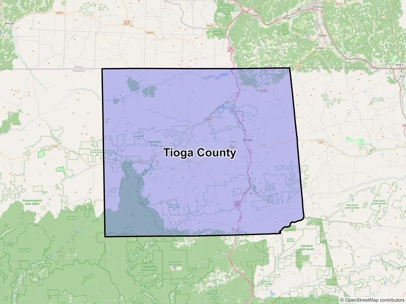 Map of Tioga County, Pennsylvania and ZIP codes