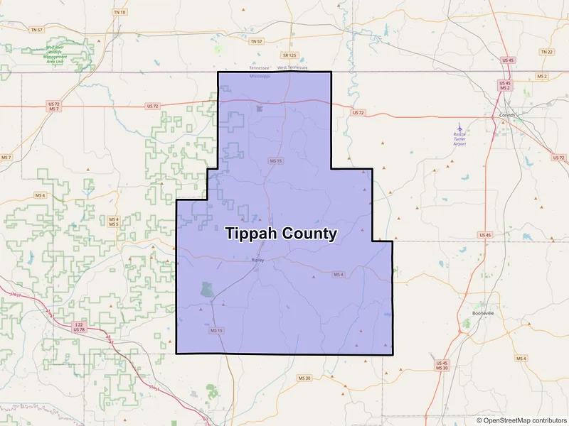Map of Tippah County, Mississippi and ZIP codes