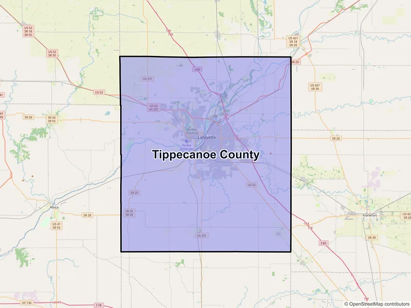 Map of Tippecanoe County, Indiana and ZIP codes