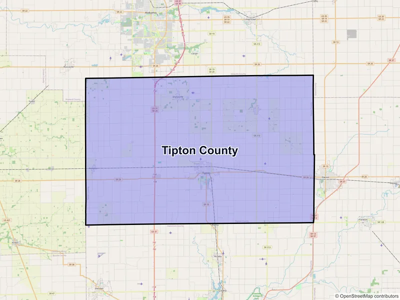 Map of Tipton County, Indiana and ZIP codes