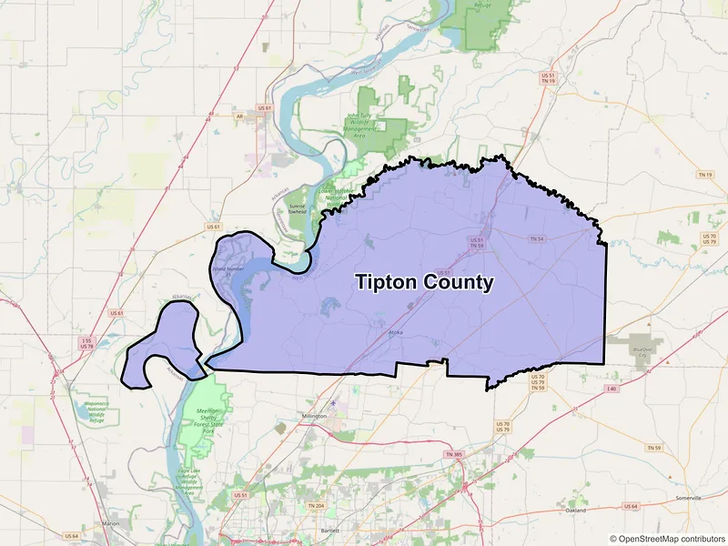 Map of Tipton County, Tennessee and ZIP codes
