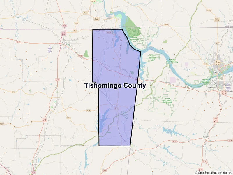 Map of Tishomingo County, Mississippi and ZIP codes