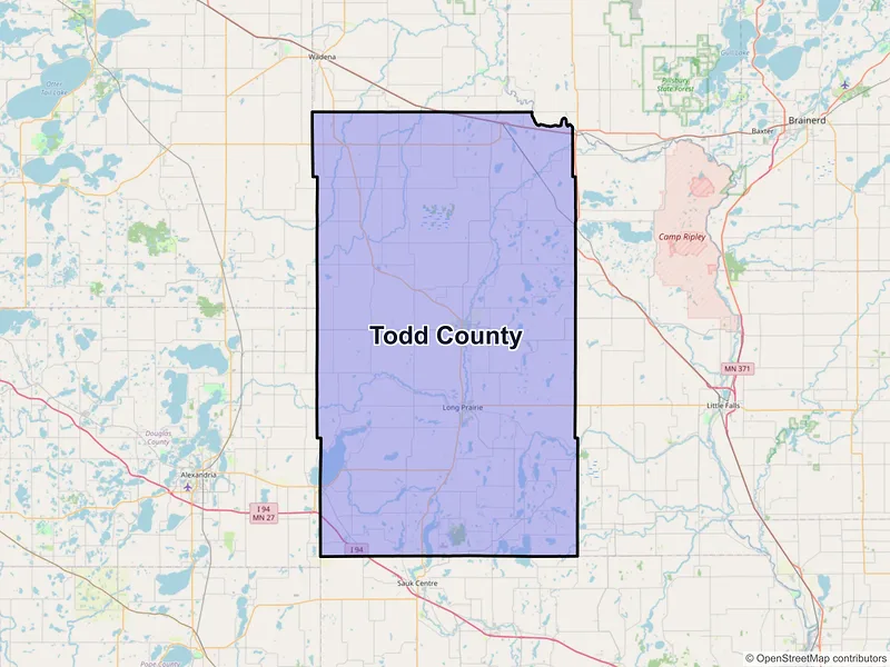 Map of Todd County, Minnesota and ZIP codes