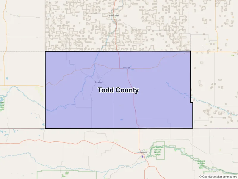 Map of Todd County, South Dakota and ZIP codes