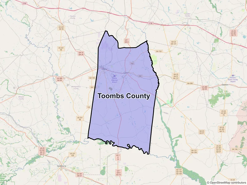 Map of Toombs County, Georgia and ZIP codes