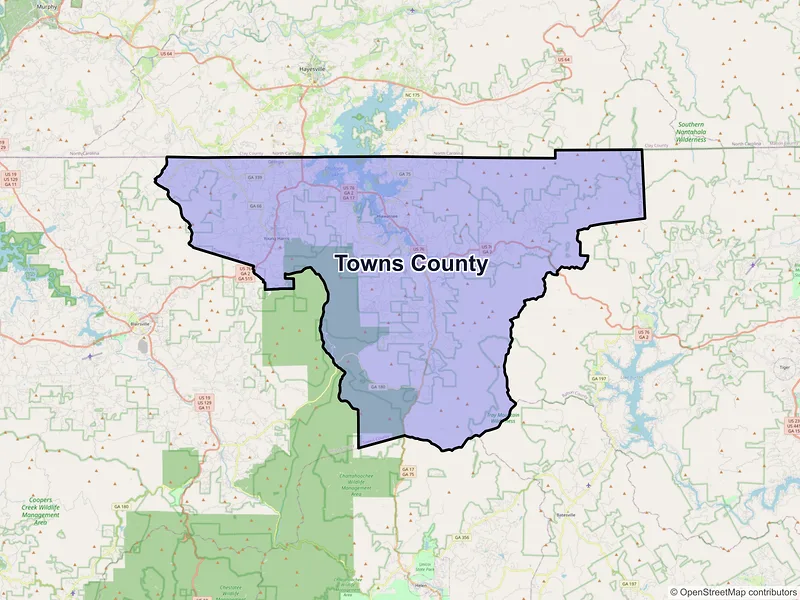 Map of Towns County, Georgia and ZIP codes