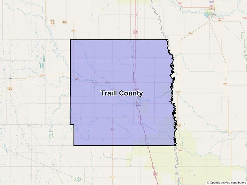 Map of Traill County, North Dakota and ZIP codes