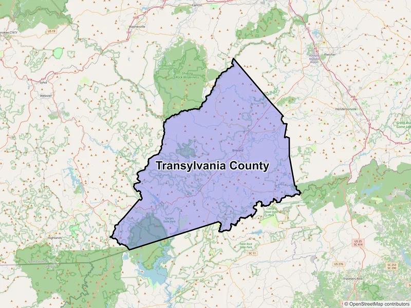 Map of Transylvania County, North Carolina and ZIP codes