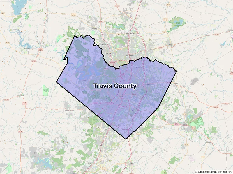 Map of Travis County, Texas and ZIP codes