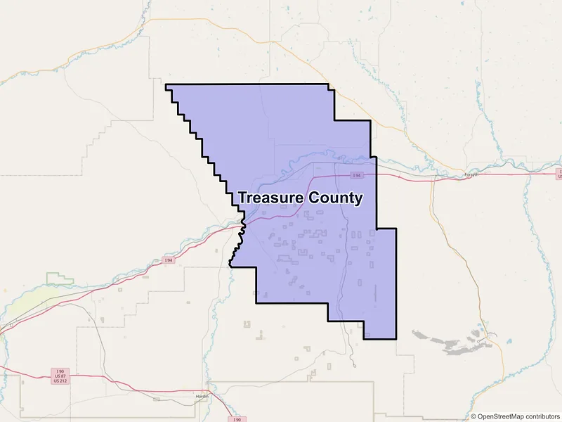 Map of Treasure County, Montana and ZIP codes