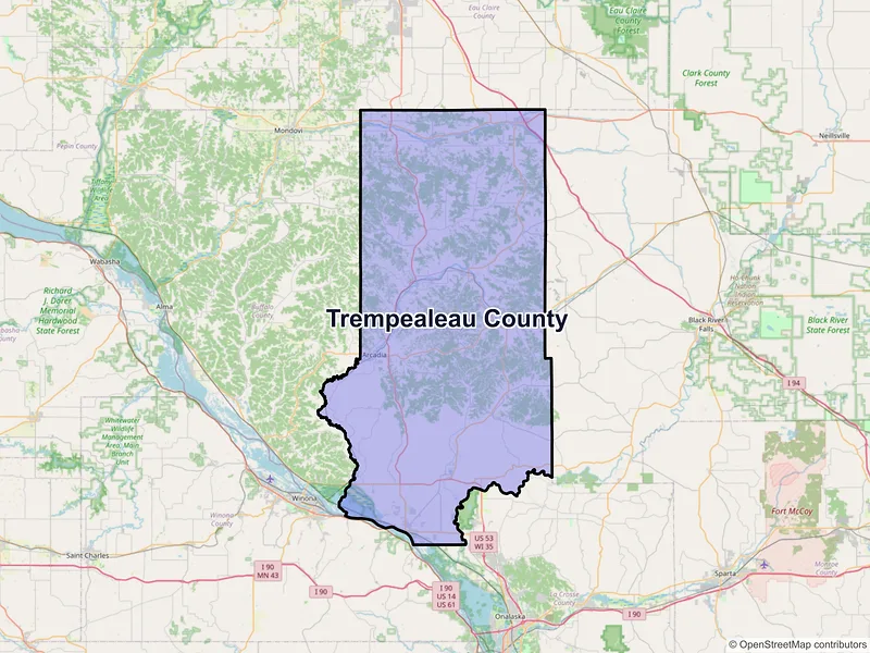 Map of Trempealeau County, Wisconsin and ZIP codes