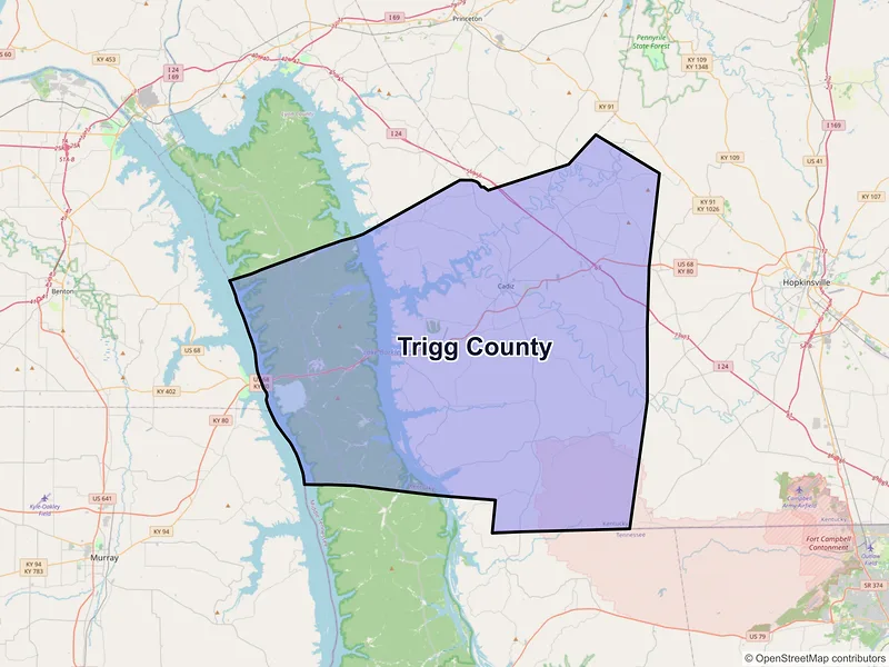Map of Trigg County, Kentucky and ZIP codes