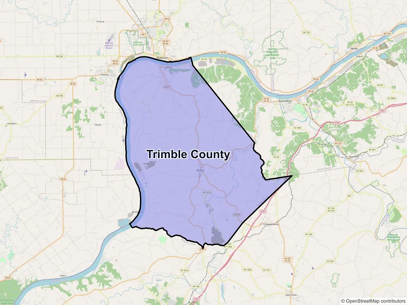 Map of Trimble County, Kentucky and ZIP codes