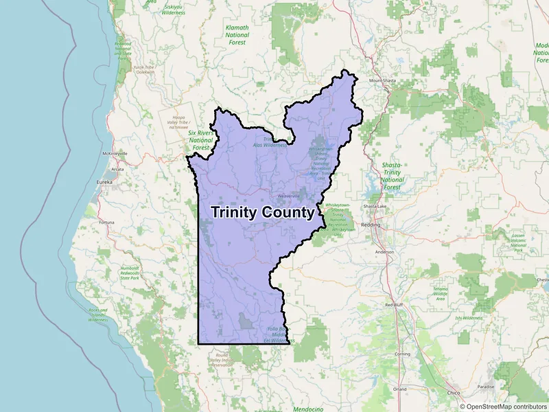 Map of Trinity County, California and ZIP codes