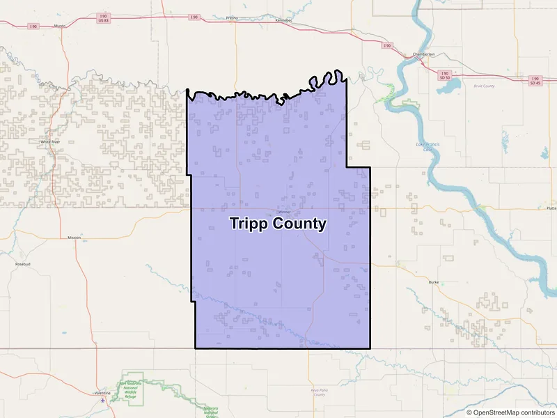 Map of Tripp County, South Dakota and ZIP codes