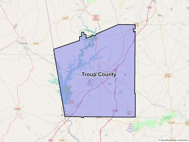 Map of Troup County, Georgia and ZIP codes