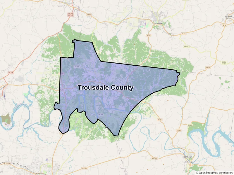 Map of Trousdale County, Tennessee and ZIP codes