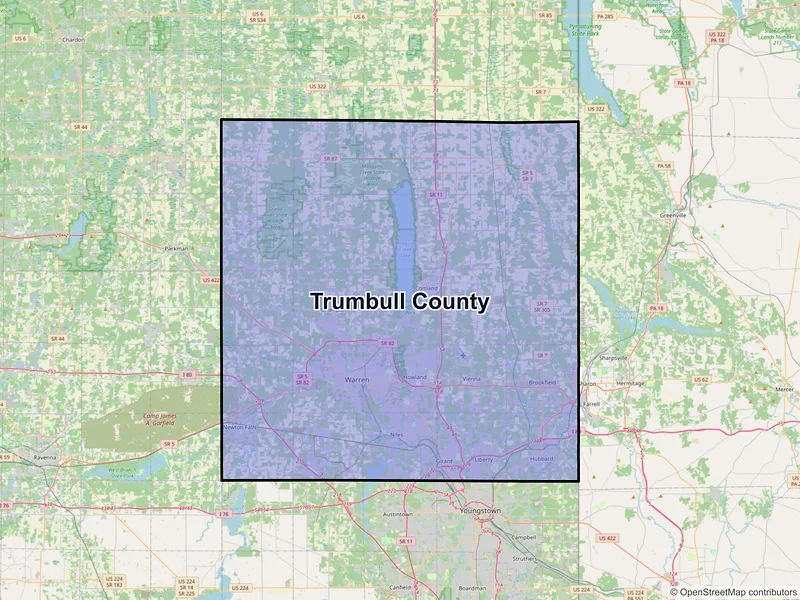 Map of Trumbull County, Ohio and ZIP codes