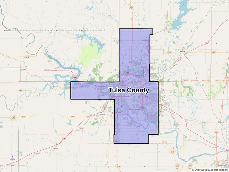 Map of Tulsa County, Oklahoma and ZIP codes