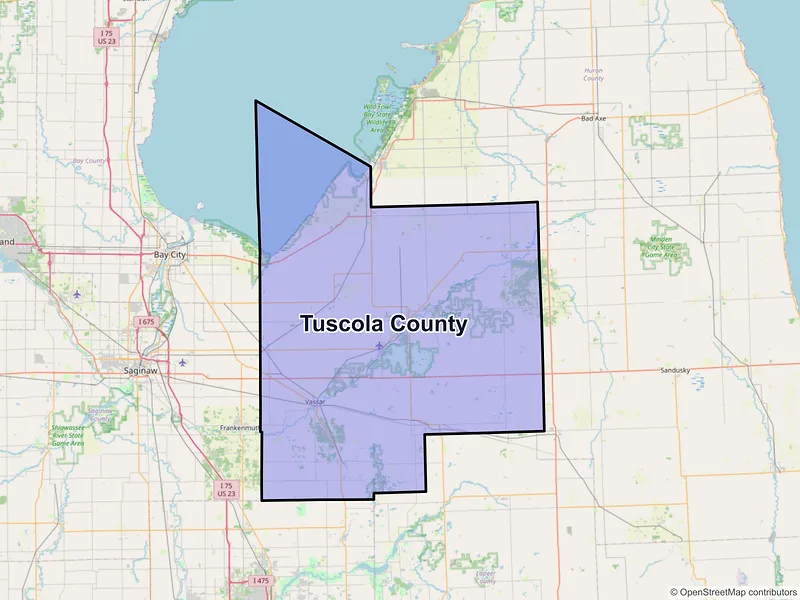 Map of Tuscola County, Michigan and ZIP codes