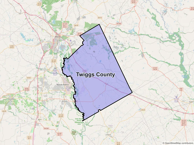 Map of Twiggs County, Georgia and ZIP codes