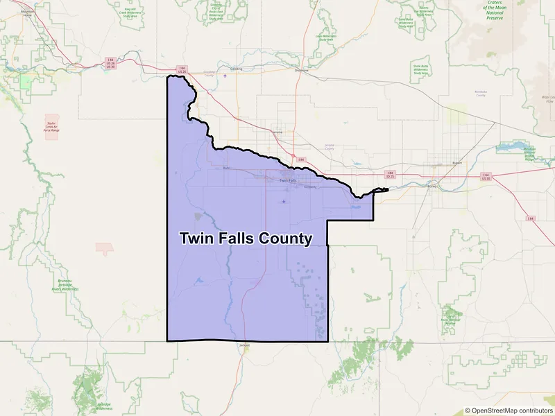 Map of Twin Falls County, Idaho and ZIP codes