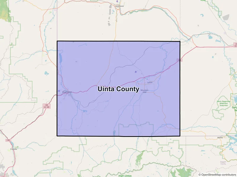 Map of Uinta County, Wyoming and ZIP codes