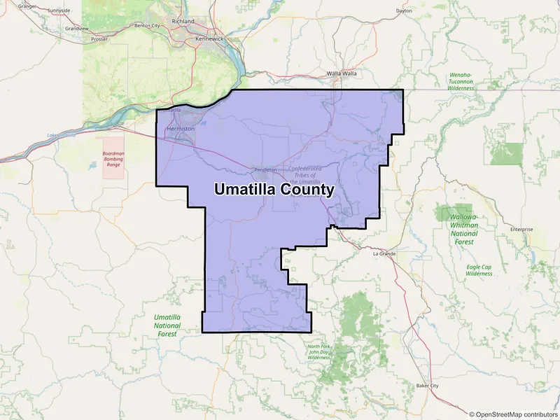 Map of Umatilla County, Oregon and ZIP codes