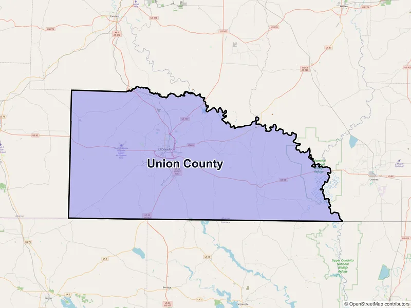 Map of Union County, Arkansas and ZIP codes