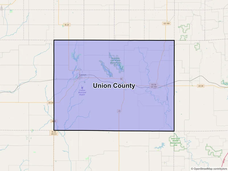 Map of Union County, Iowa and ZIP codes