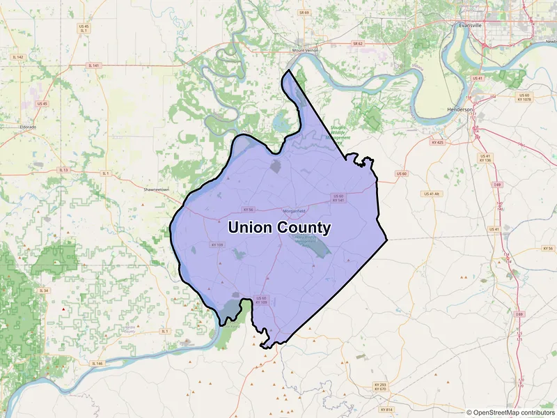 Map of Union County, Kentucky and ZIP codes
