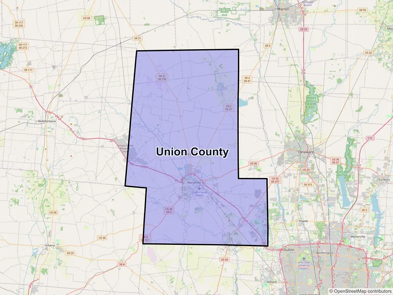 Map of Union County, Ohio and ZIP codes