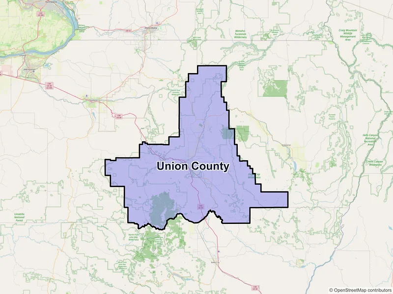Map of Union County, Oregon and ZIP codes