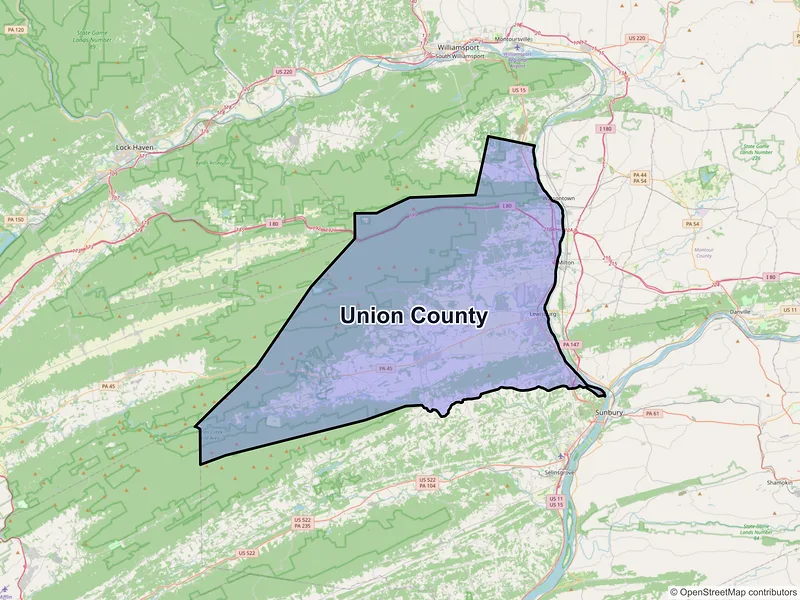 Map of Union County, Pennsylvania and ZIP codes