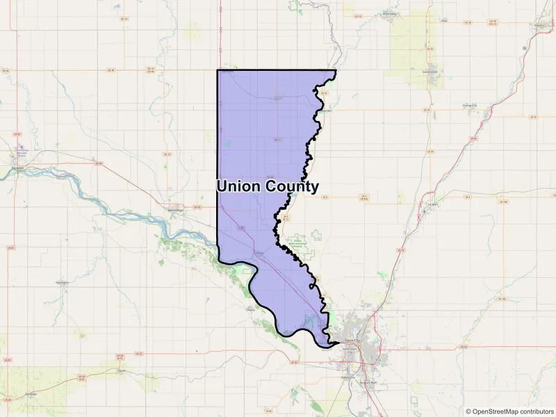 Map of Union County, South Dakota and ZIP codes