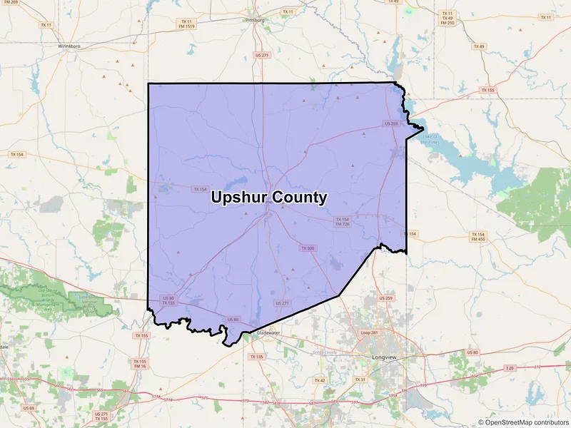 Map of Upshur County, Texas and ZIP codes