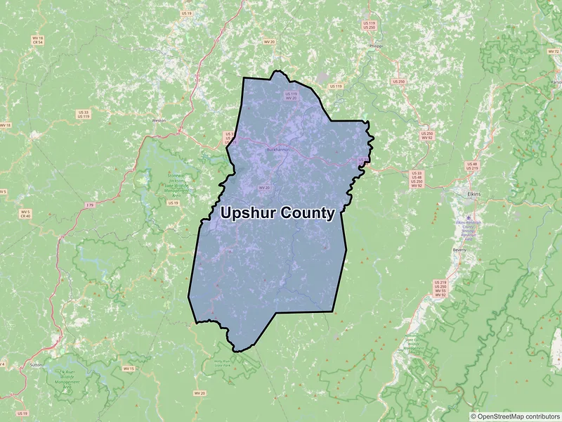 Map of Upshur County, West Virginia and ZIP codes