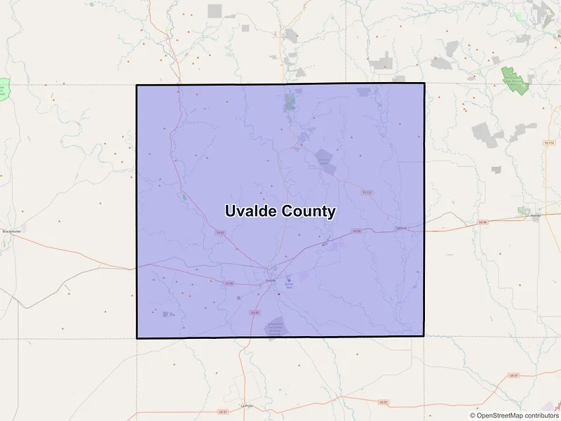 Map of Uvalde County, Texas and ZIP codes