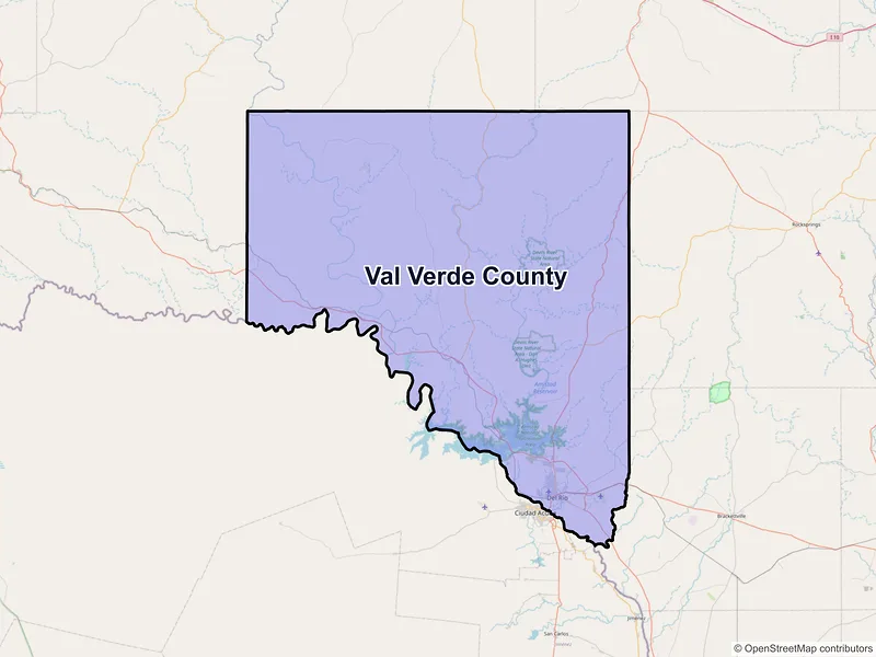 Map of Val Verde County, Texas and ZIP codes