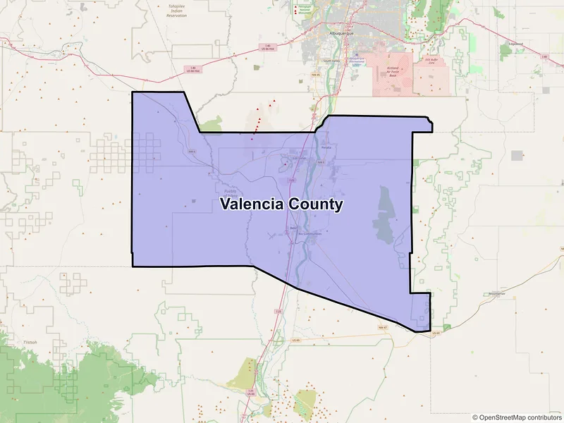 Map of Valencia County, New Mexico and ZIP codes